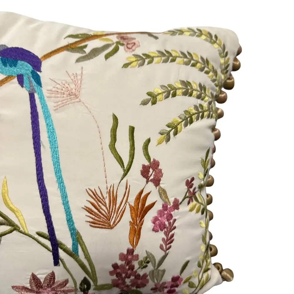 Pier 1 Embroidered Tasseled Rectangle Throw Pillow Accent 17 x 11" with Insert - Picture 3 of 7